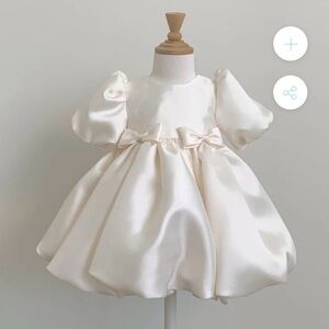 Marryshe Bow cake dress 18-24 months White Satin Dress with Puff Sleeves
